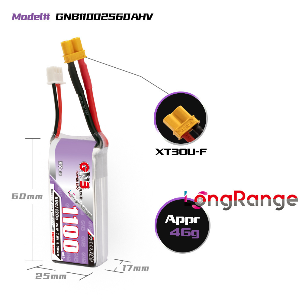 GNB 1100mAh 2S 3S 4S 6S 60C/12 - Drone Battery Connector review and price
